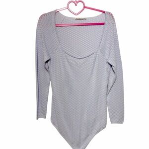 Abercrombie & Fitch Pointelle Knit Bodysuit Lavender Long Sleeve Square Neck XL